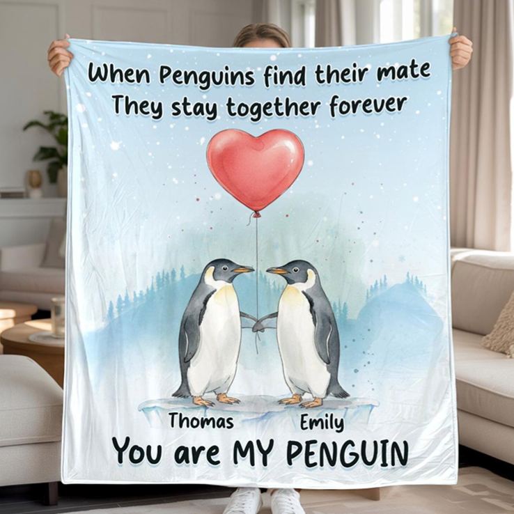 Personalized You Are My Penguin Couple Blanket Custom Names Cozy Gifts for Couple for Wife Husband Valentine's Gifts for Girlfriend Boyfriend