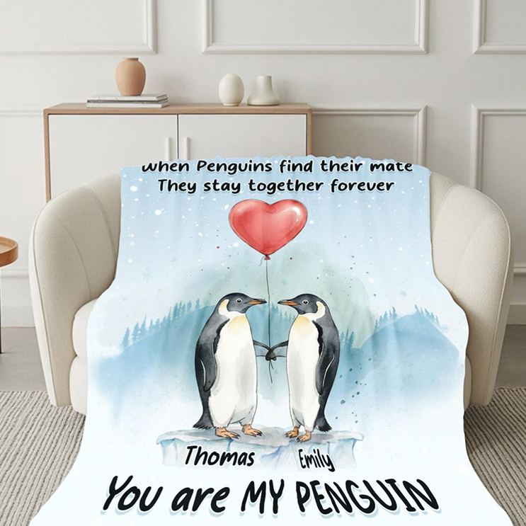 Personalized You Are My Penguin Couple Blanket Custom Names Cozy Gifts for Couple for Wife Husband Valentine's Gifts for Girlfriend Boyfriend