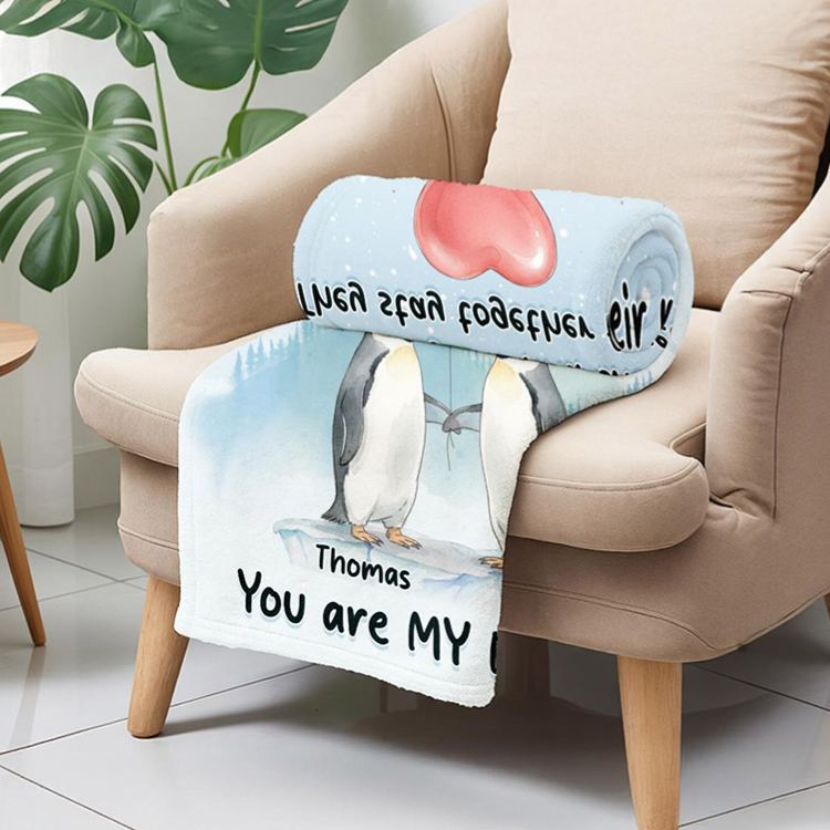Personalized You Are My Penguin Couple Blanket Custom Names Cozy Gifts for Couple for Wife Husband Valentine's Gifts for Girlfriend Boyfriend