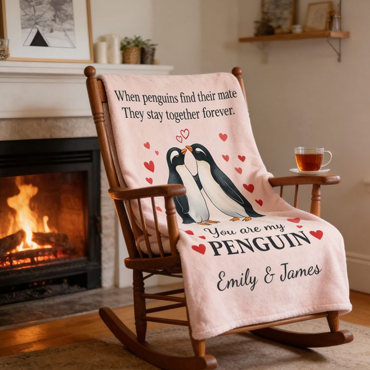 Personalized You Are My Penguin Couple Blanket Custom Names Cozy Gifts for Couple for Wife Husband Valentine's Gifts for Girlfriend Boyfriend