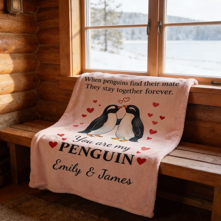 Personalized You Are My Penguin Couple Blanket Custom Names Cozy Gifts for Couple for Wife Husband Valentine's Gifts for Girlfriend Boyfriend