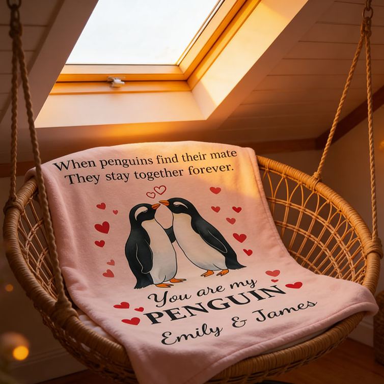 Personalized You Are My Penguin Couple Blanket Custom Names Cozy Gifts for Couple for Wife Husband Valentine's Gifts for Girlfriend Boyfriend