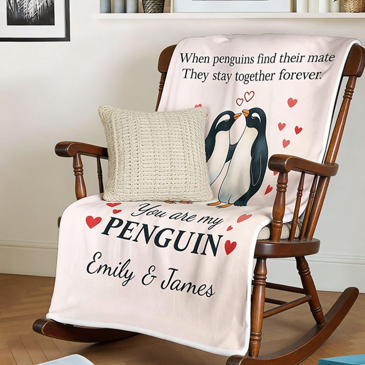 Personalized You Are My Penguin Couple Blanket Custom Names Cozy Gifts for Couple for Wife Husband Valentine's Gifts for Girlfriend Boyfriend