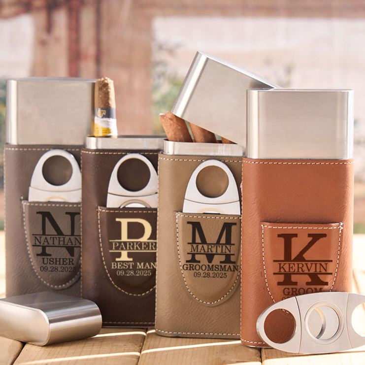 Personalized Leather Cigar Case with Cutter Groomsman Wedding Party Cigar Holder Men’s Bachelor Favors Cigar Case Leather Cigar Accessories