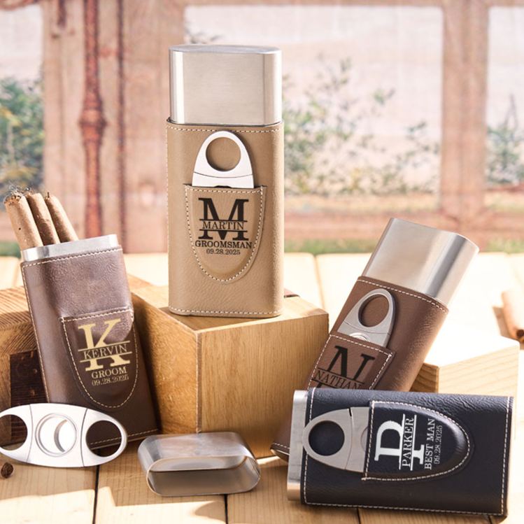 Personalized Leather Cigar Case with Cutter Groomsman Wedding Party Cigar Holder Men’s Bachelor Favors Cigar Case Leather Cigar Accessories