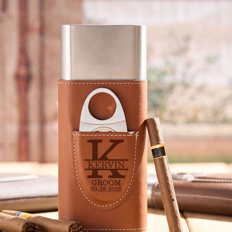 Personalized Leather Cigar Case with Cutter Groomsman Wedding Party Cigar Holder Men’s Bachelor Favors Cigar Case Leather Cigar Accessories