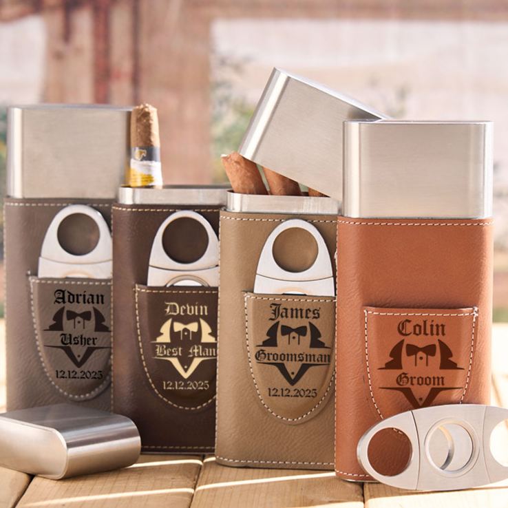 Personalized Groomsman Leather Cigar Case Engraved Groomsmen Cigar Holder with Cutter Groomsman Proposal Cigar Case Leather Cigar Accessories