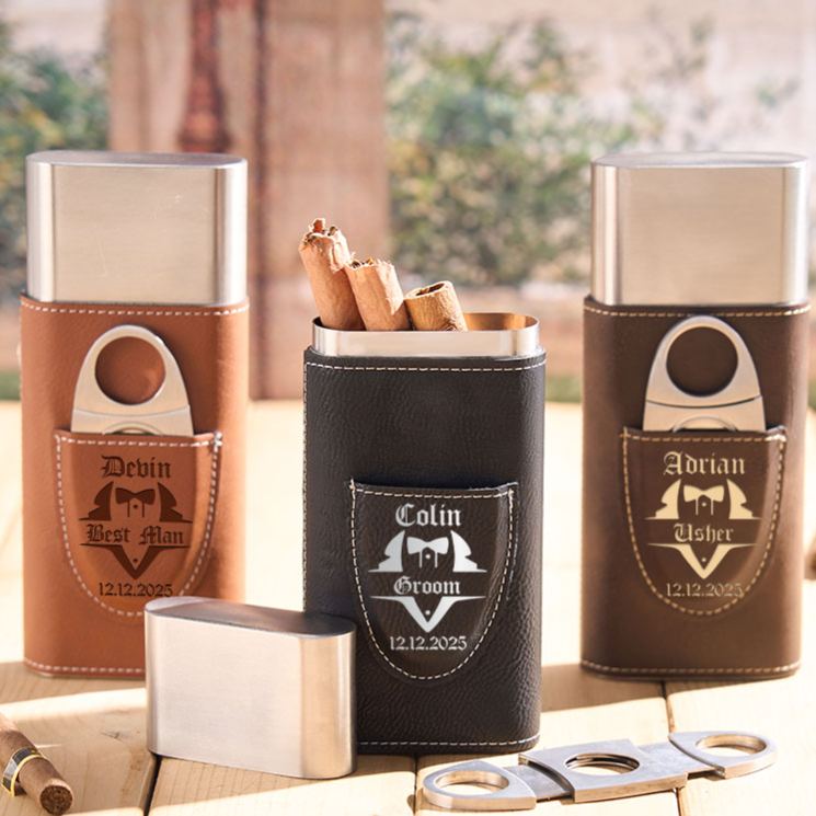 Personalized Groomsman Leather Cigar Case Engraved Groomsmen Cigar Holder with Cutter Groomsman Proposal Cigar Case Leather Cigar Accessories