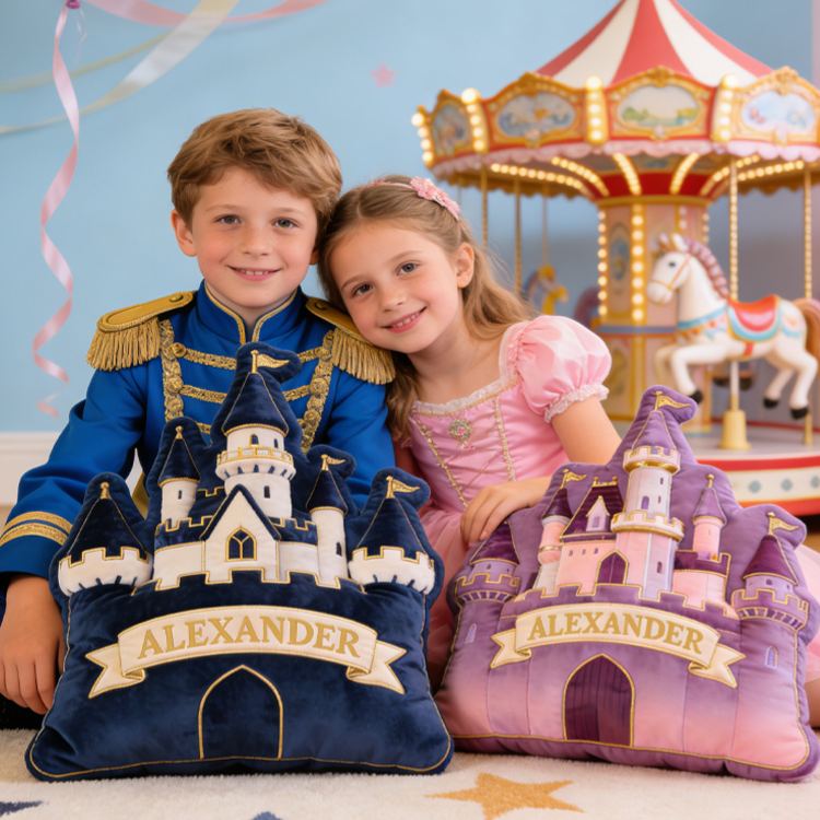 Personalized Castle Theme Custom Name Royal Palace Fairytale Prince and Princess Style 3D Print Pillow