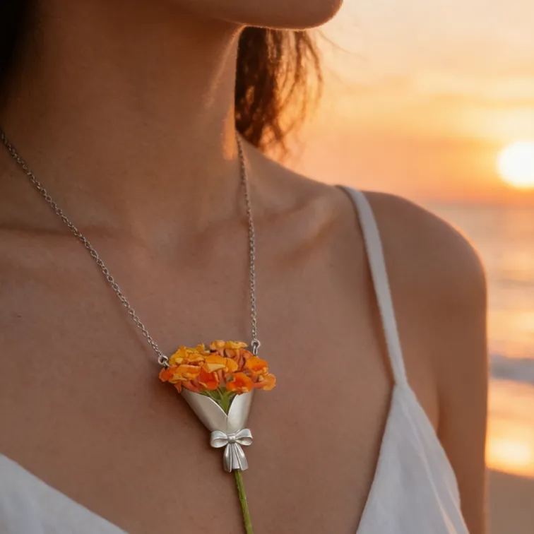 Personalized Customizable Floral Necklace Refreshing Vibe Unique Gift Choice DIY Flower Bouquet Pendant for Her