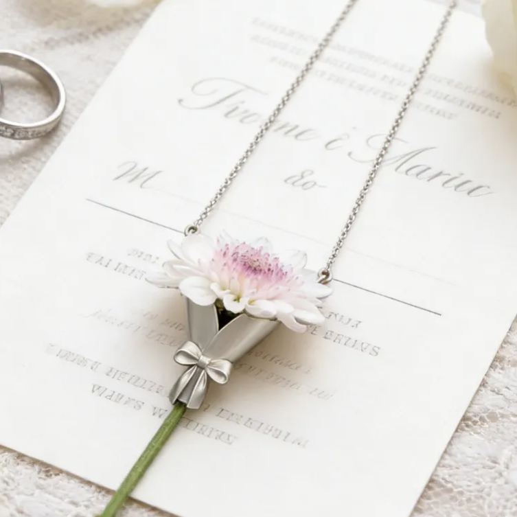 Personalized Customizable Floral Necklace Refreshing Vibe Unique Gift Choice DIY Flower Bouquet Pendant for Her