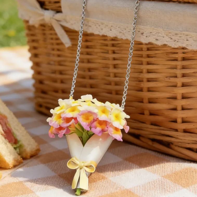 Personalized Customizable Floral Necklace Refreshing Vibe Unique Gift Choice DIY Flower Bouquet Pendant for Her