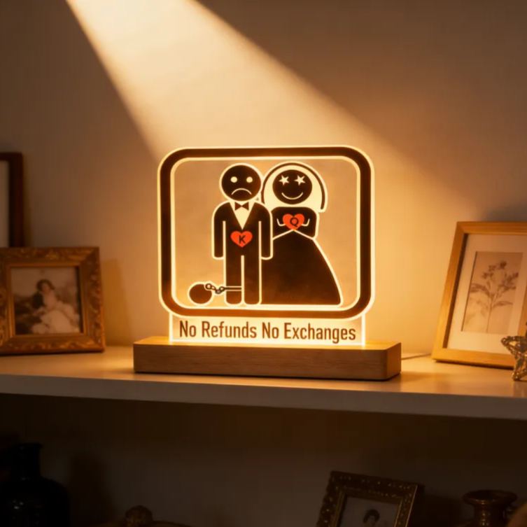 Personalized Funny No Refunds Night Light - Bedroom Decor Anniversary Gift for Couples or Anniversaries
