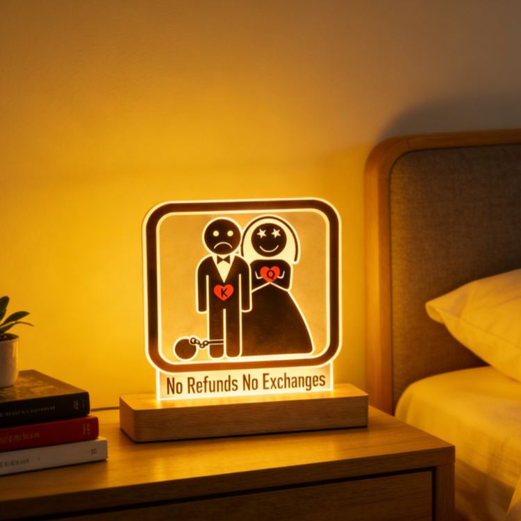 Personalized Funny No Refunds Night Light - Bedroom Decor Anniversary Gift for Couples or Anniversaries