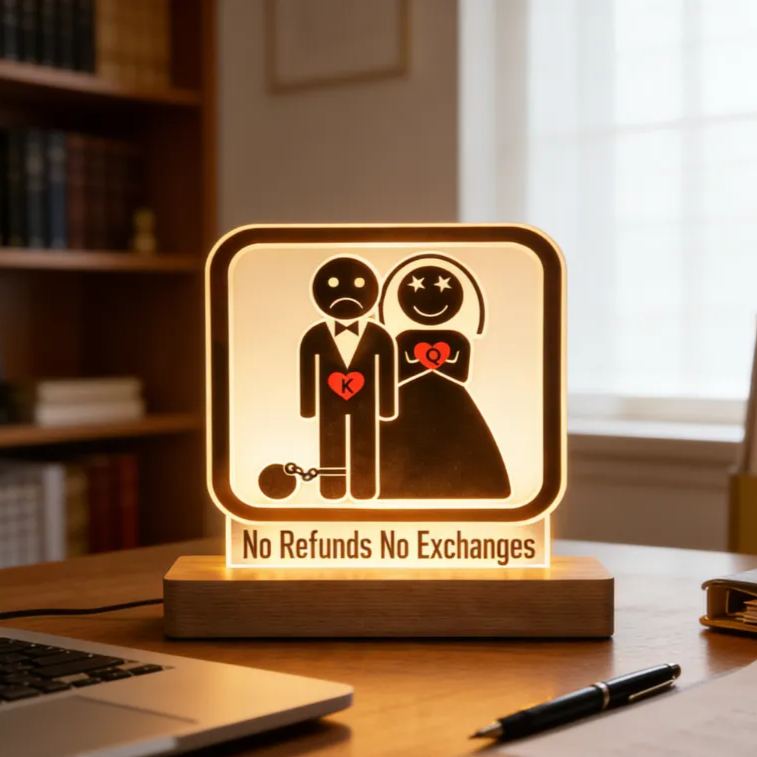 Personalized Funny No Refunds Night Light - Bedroom Decor Anniversary Gift for Couples or Anniversaries