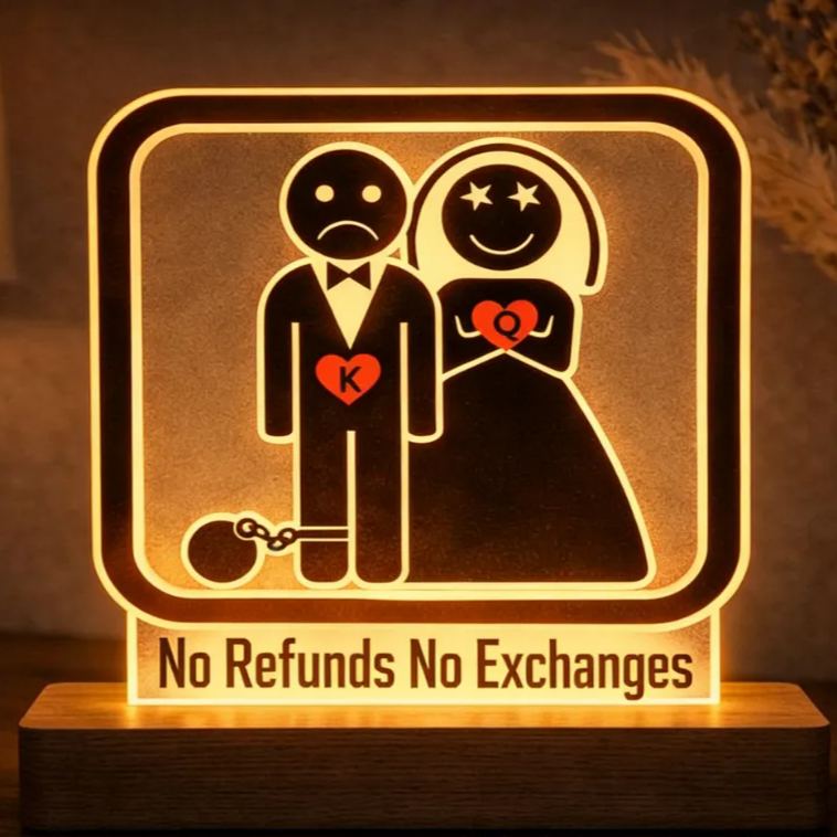 Personalized Funny No Refunds Night Light - Bedroom Decor Anniversary Gift for Couples or Anniversaries
