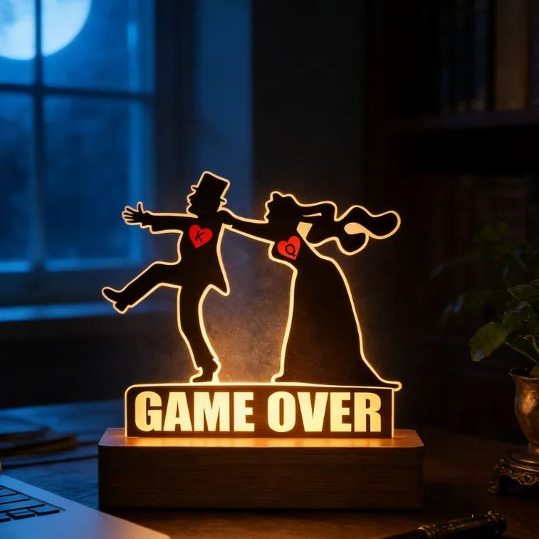 Personalized Game Over Wedding Night Light Fun Themed Bedroom Decor Anniversary Gift for Couples