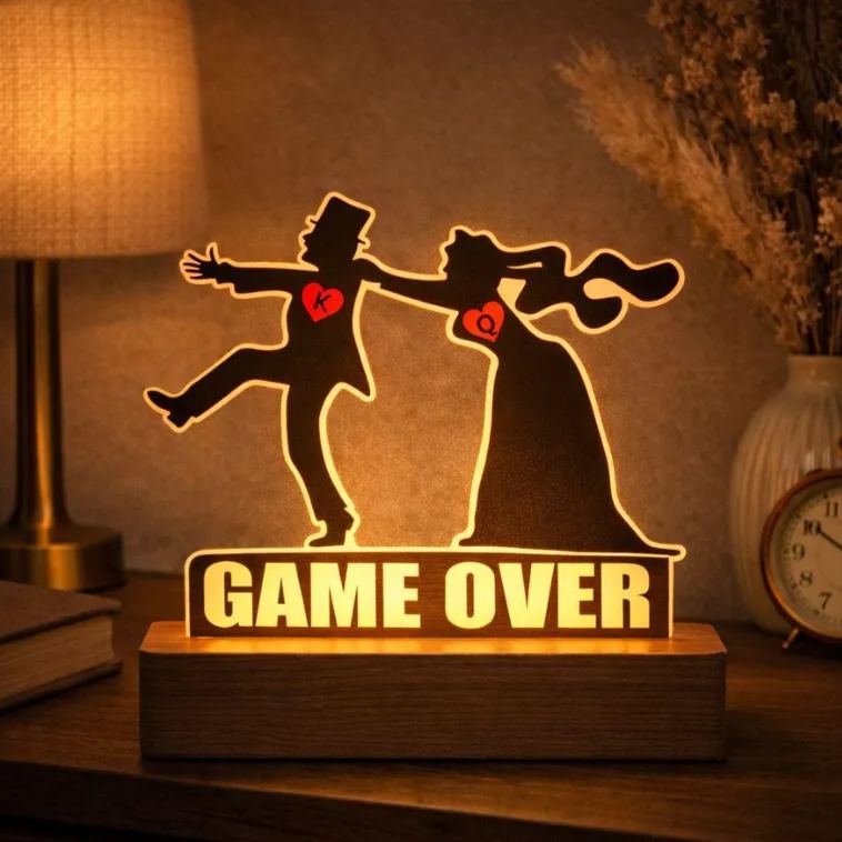 Personalized Game Over Wedding Night Light Fun Themed Bedroom Decor Anniversary Gift for Couples