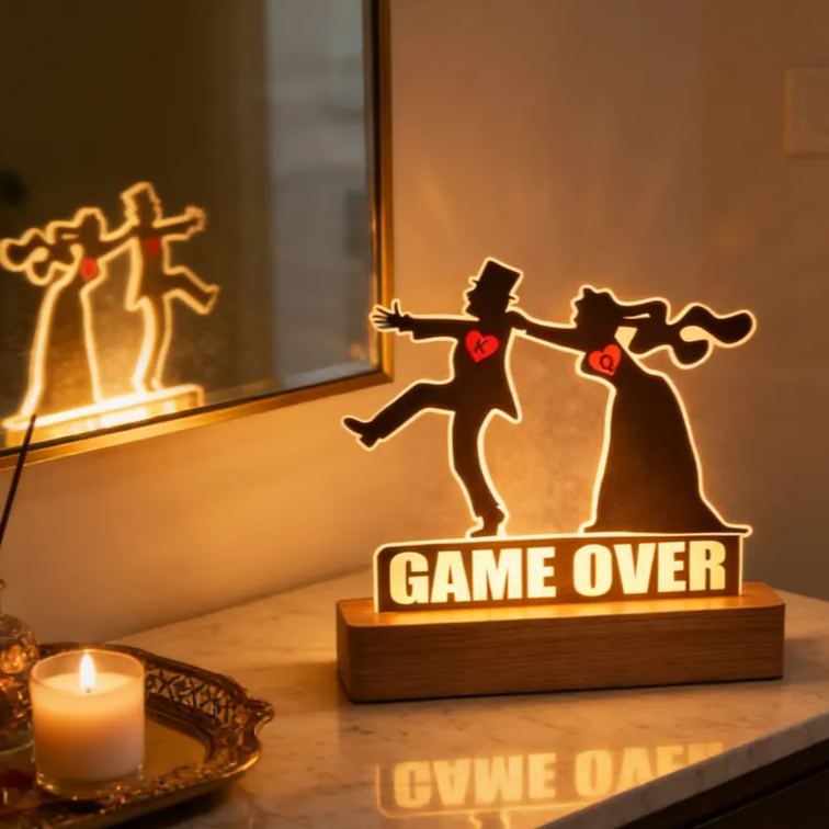 Personalized Game Over Wedding Night Light Fun Themed Bedroom Decor Anniversary Gift for Couples