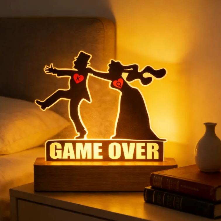 Personalized Game Over Wedding Night Light Fun Themed Bedroom Decor Anniversary Gift for Couples