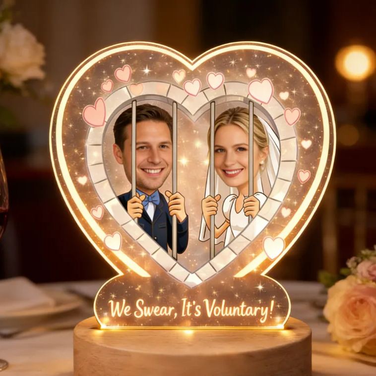 Personalized 'We Swear It's Voluntary' Funny Wedding Night Light - Bedroom Anniversary Gift for Couples