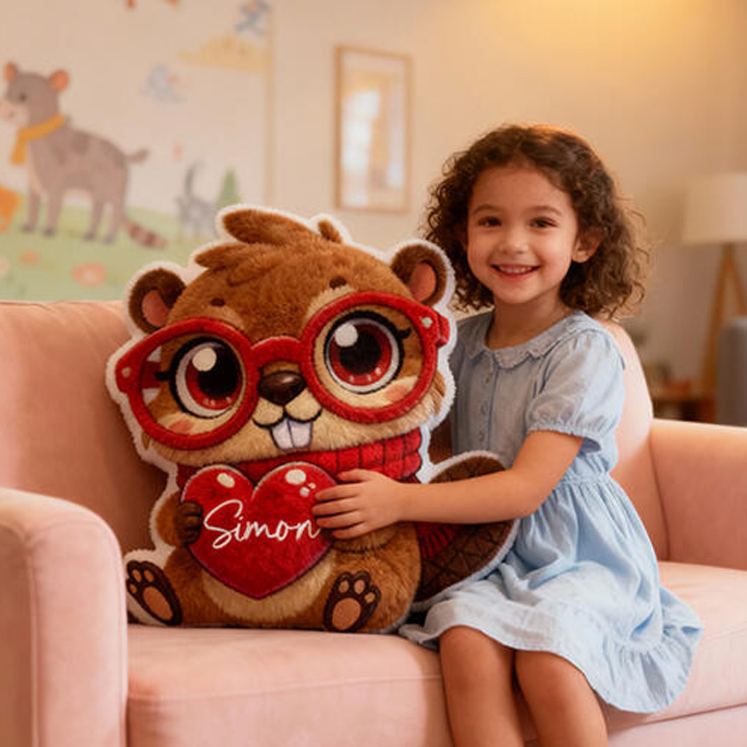 Personalized Lion Theme Custom Name Cute Lion Holding Red Heart Adorable Cartoon 3D Print Pillow