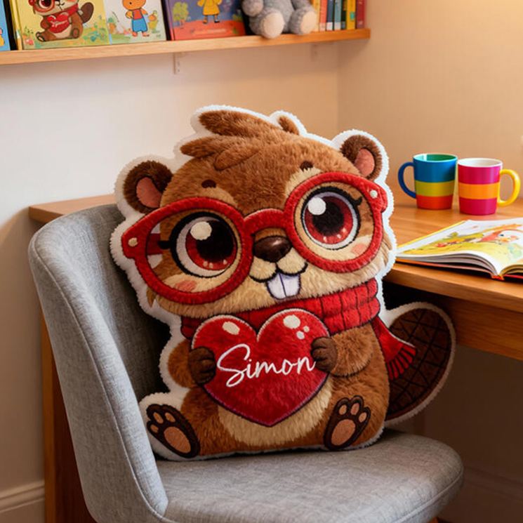 Personalized Lion Theme Custom Name Cute Lion Holding Red Heart Adorable Cartoon 3D Print Pillow