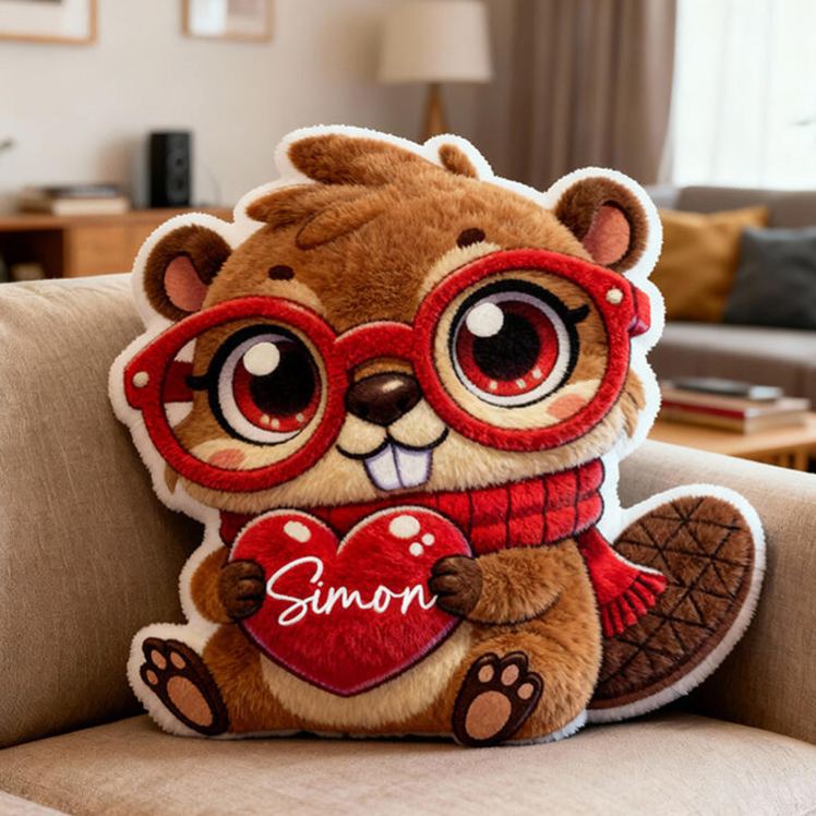 Personalized Lion Theme Custom Name Cute Lion Holding Red Heart Adorable Cartoon 3D Print Pillow