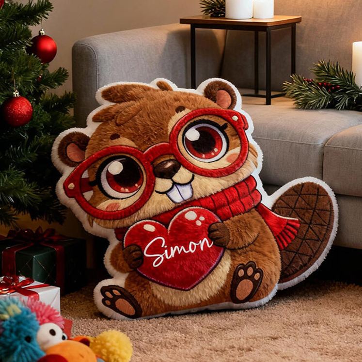 Personalized Lion Theme Custom Name Cute Lion Holding Red Heart Adorable Cartoon 3D Print Pillow