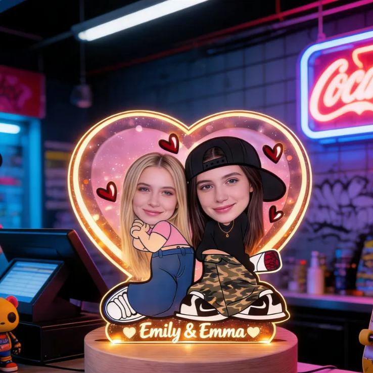 Personalized Girls Love Romantic Night Light - Bedroom Decor Anniversary Gift for Sweethearts