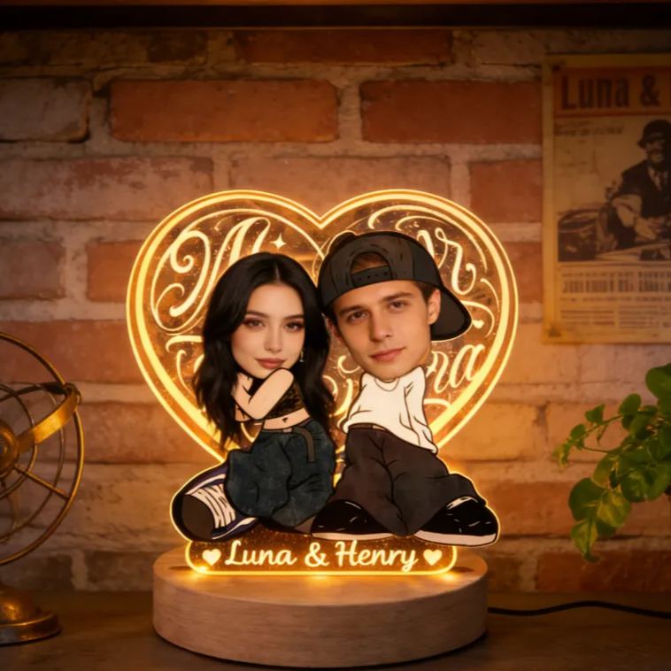 Personalized Y2K Heart Shaped Night Light - Love Glow Bedroom Decor Anniversary Gift for Couples