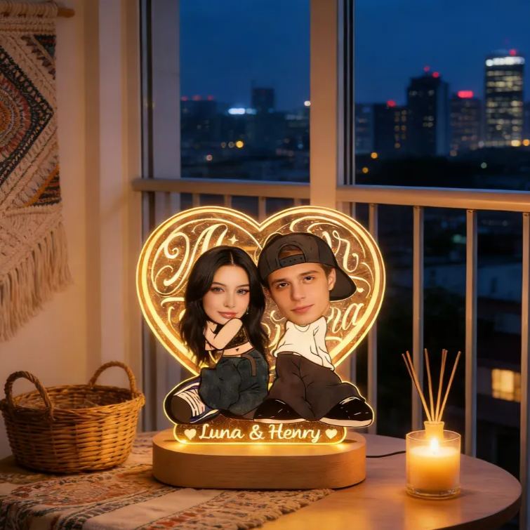 Personalized Y2K Heart Shaped Night Light - Love Glow Bedroom Decor Anniversary Gift for Couples