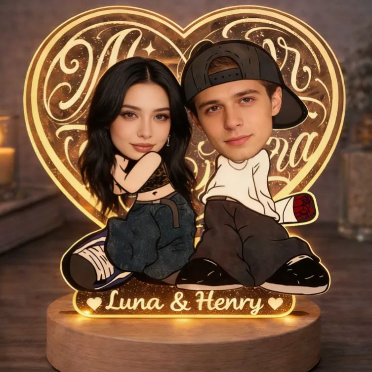 Personalized Y2K Heart Shaped Night Light - Love Glow Bedroom Decor Anniversary Gift for Couples