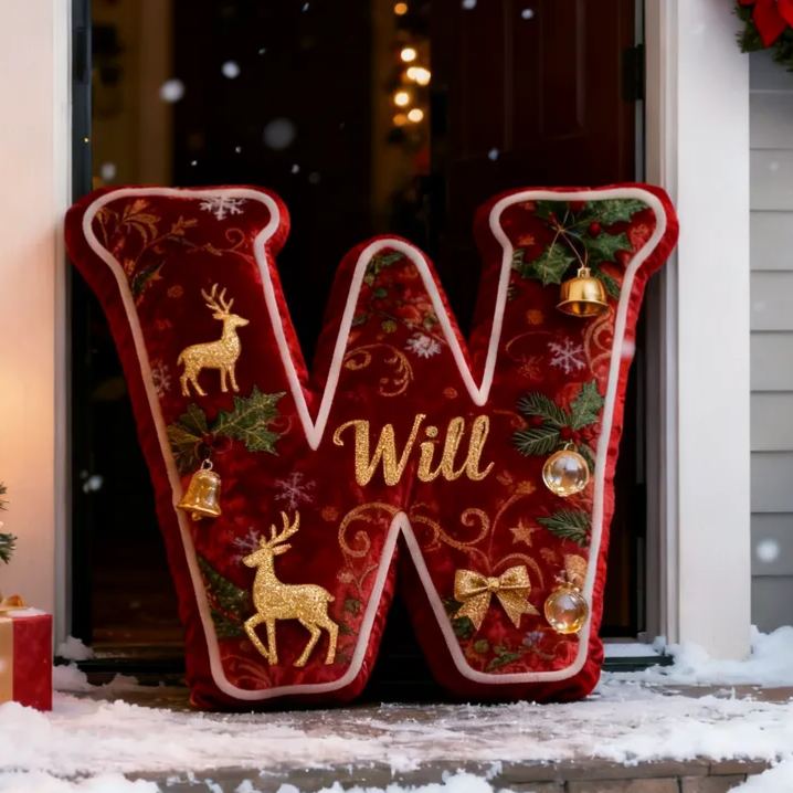Personalized Red Christmas Letter Pillow Festive Holiday Decor Graphic 3D Print Cozy Custom Cushion for Living Room Soft Decorative Gift for Kids Family
