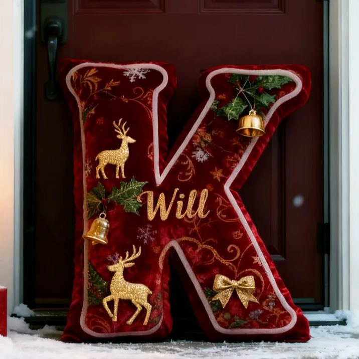 Personalized Red Christmas Letter Pillow Festive Holiday Decor Graphic 3D Print Cozy Custom Cushion for Living Room Soft Decorative Gift for Kids Family