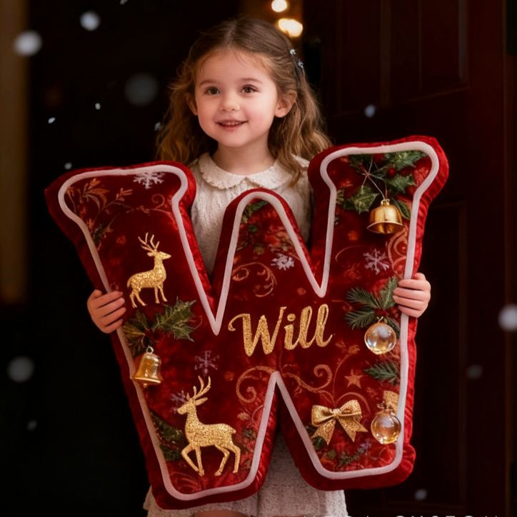 Personalized Red Christmas Letter Pillow Festive Holiday Decor Graphic 3D Print Cozy Custom Cushion for Living Room Soft Decorative Gift for Kids Family