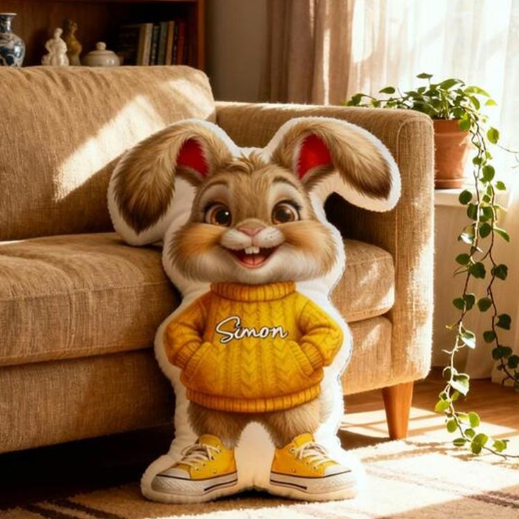 Personalized Bunny Theme Custom Name Cute Rabbit Wearing Yellow Sweater Style 3D Print Pillow