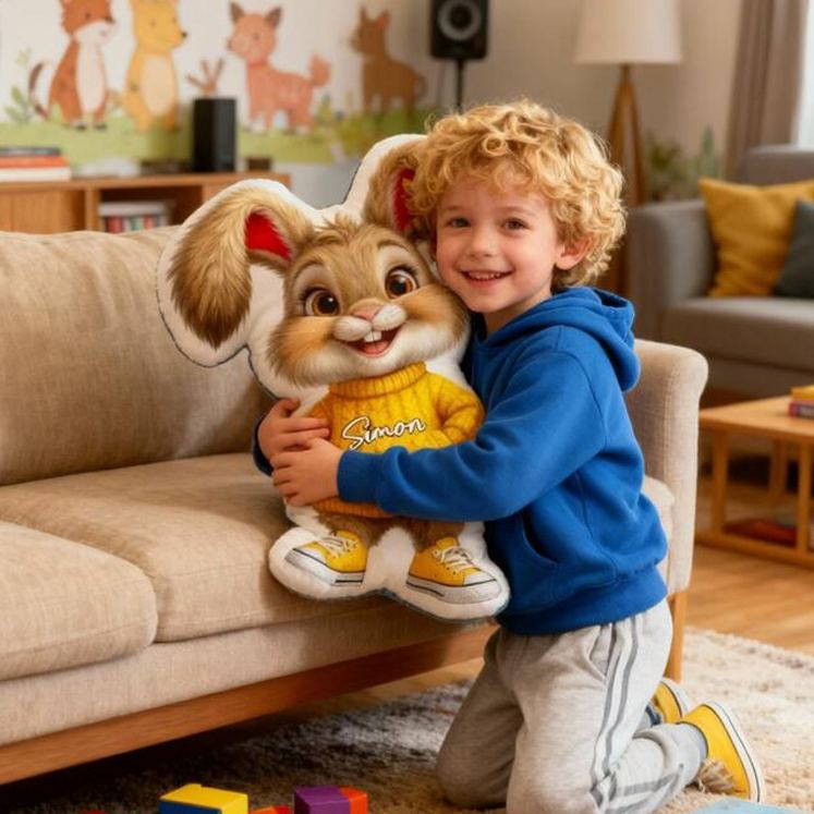 Personalized Bunny Theme Custom Name Cute Rabbit Wearing Yellow Sweater Style 3D Print Pillow