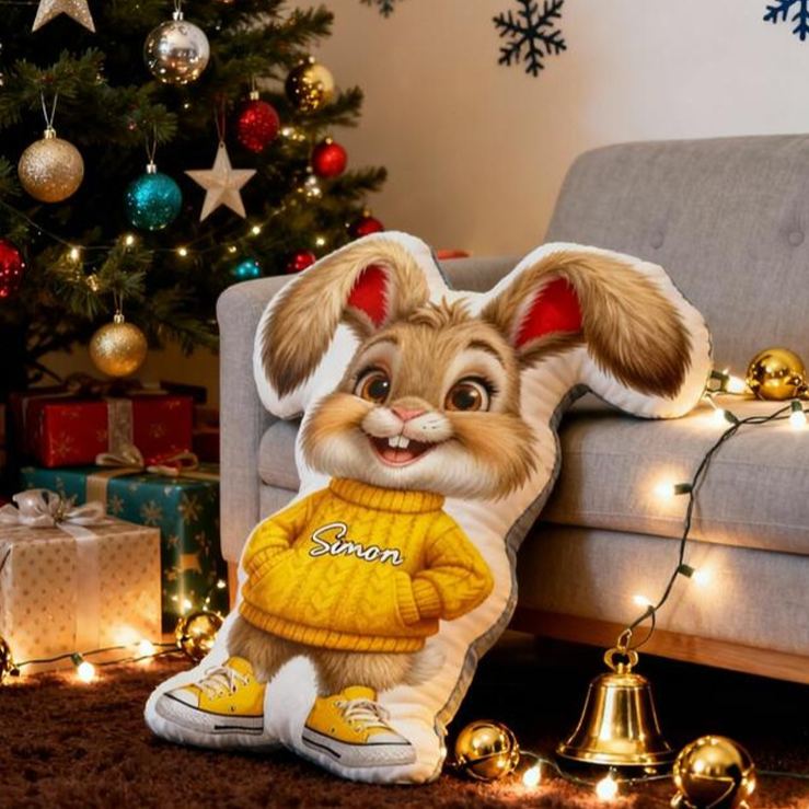 Personalized Bunny Theme Custom Name Cute Rabbit Wearing Yellow Sweater Style 3D Print Pillow