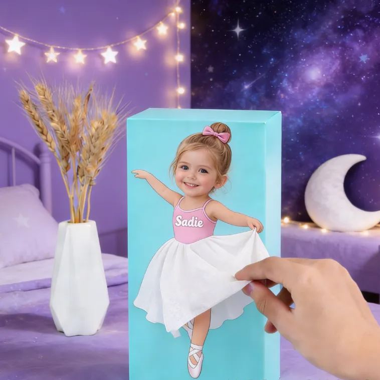 Personalized Dancing Little Girl Tissue Box Cover Custom Name and Photo Unique Gift for Kids