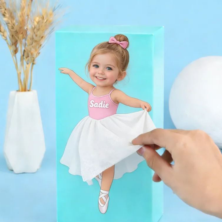Personalized Dancing Little Girl Tissue Box Cover Custom Name and Photo Unique Gift for Kids