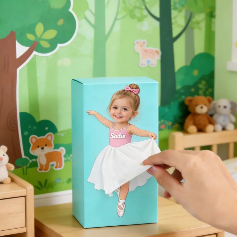 Personalized Dancing Little Girl Tissue Box Cover Custom Name and Photo Unique Gift for Kids