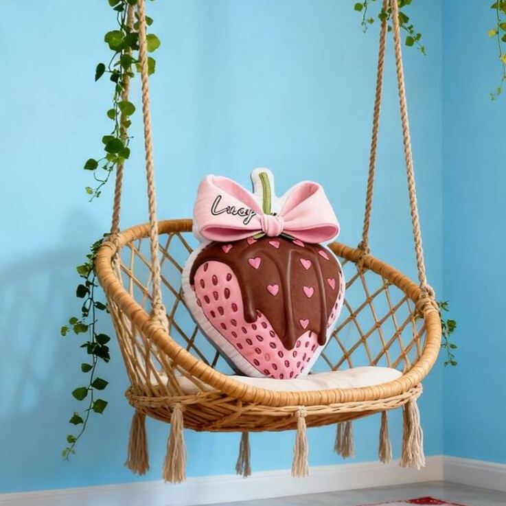 Personalized Strawberry Theme Custom Name Sweet Chocolate Fruit Bow Design Soft 3D Print Pillow
