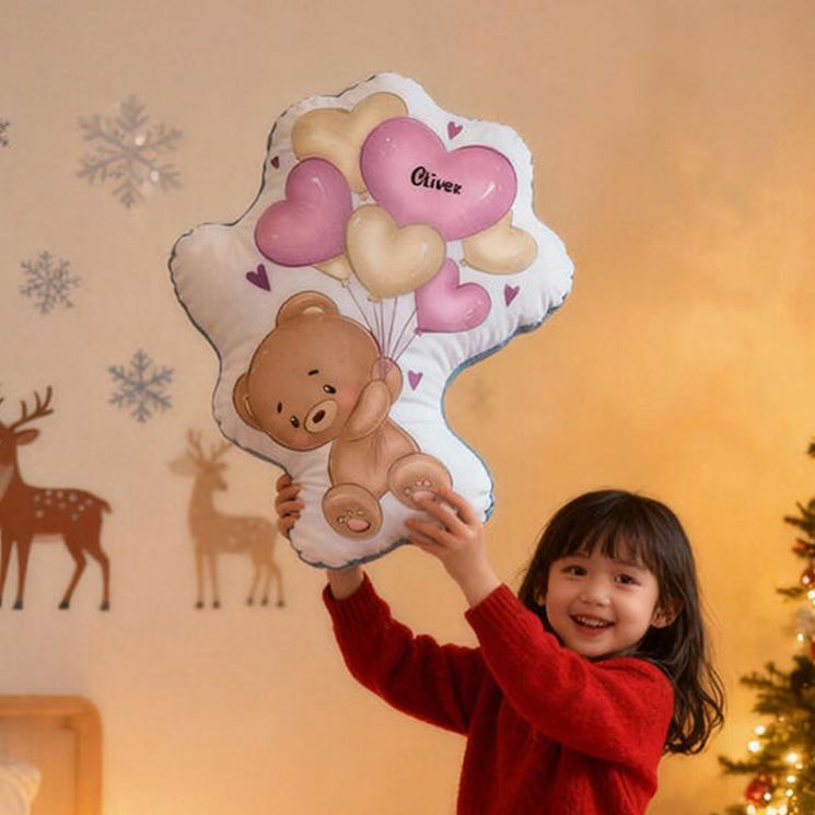 Personalized Sweet Teddy Theme Custom Name Lovely Balloon Cloud Plush Decor 3D Print Pillow