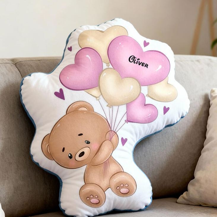 Personalized Sweet Teddy Theme Custom Name Lovely Balloon Cloud Plush Decor 3D Print Pillow