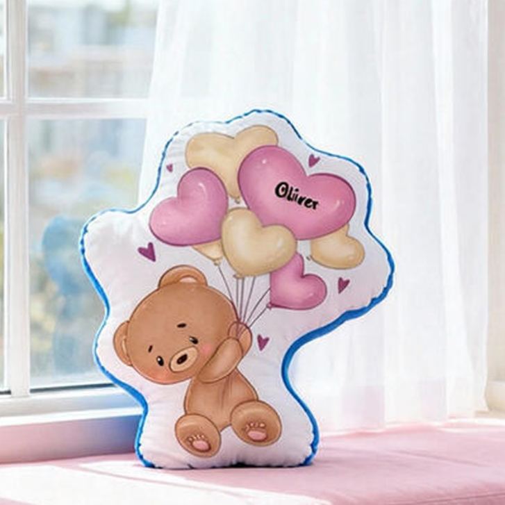 Personalized Sweet Teddy Theme Custom Name Lovely Balloon Cloud Plush Decor 3D Print Pillow