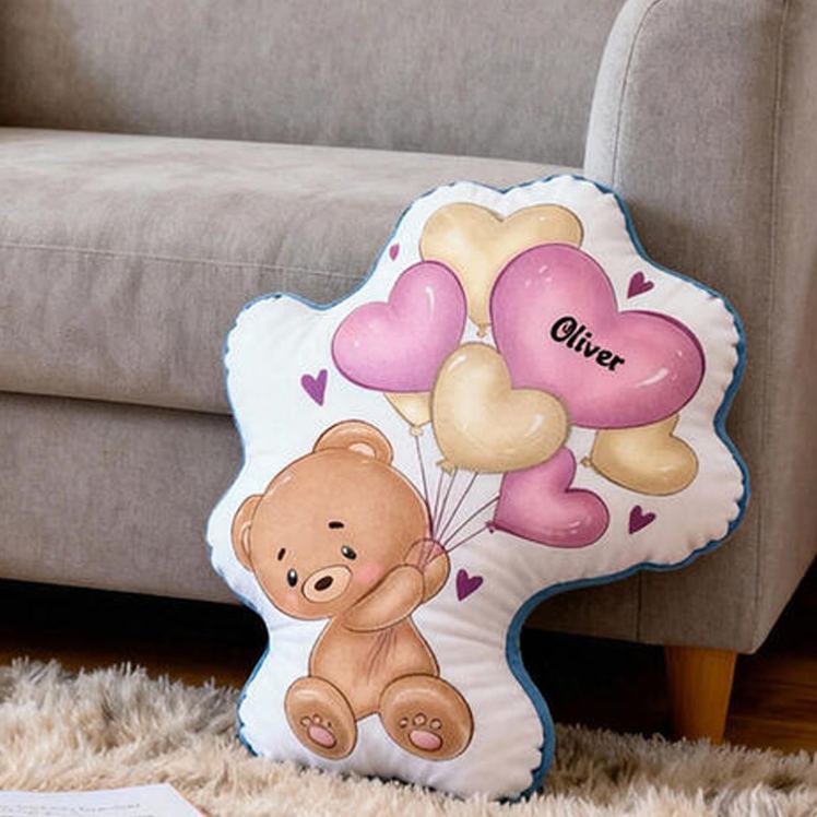 Personalized Sweet Teddy Theme Custom Name Lovely Balloon Cloud Plush Decor 3D Print Pillow