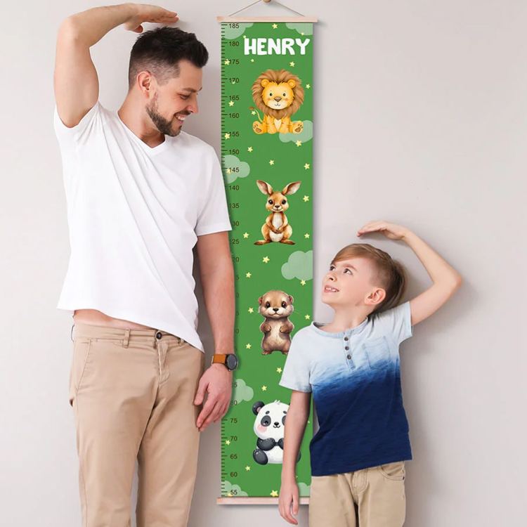 Personalized Stars Clouds Cute Zebra Tiger Forest Animals Hanging Growth Chart with Name Nursery Room Decor Birthday Christmas Gift for Boys Girls