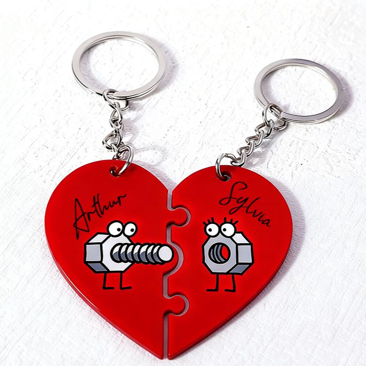 Personalized Heart Shaped Nut Keychain Custom Couple Names Romantic Holiday Gift for Couples