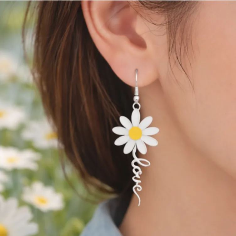 Personalized Dainty Daisy Letter Stud Earrings Custom Name Holiday Gift for Her